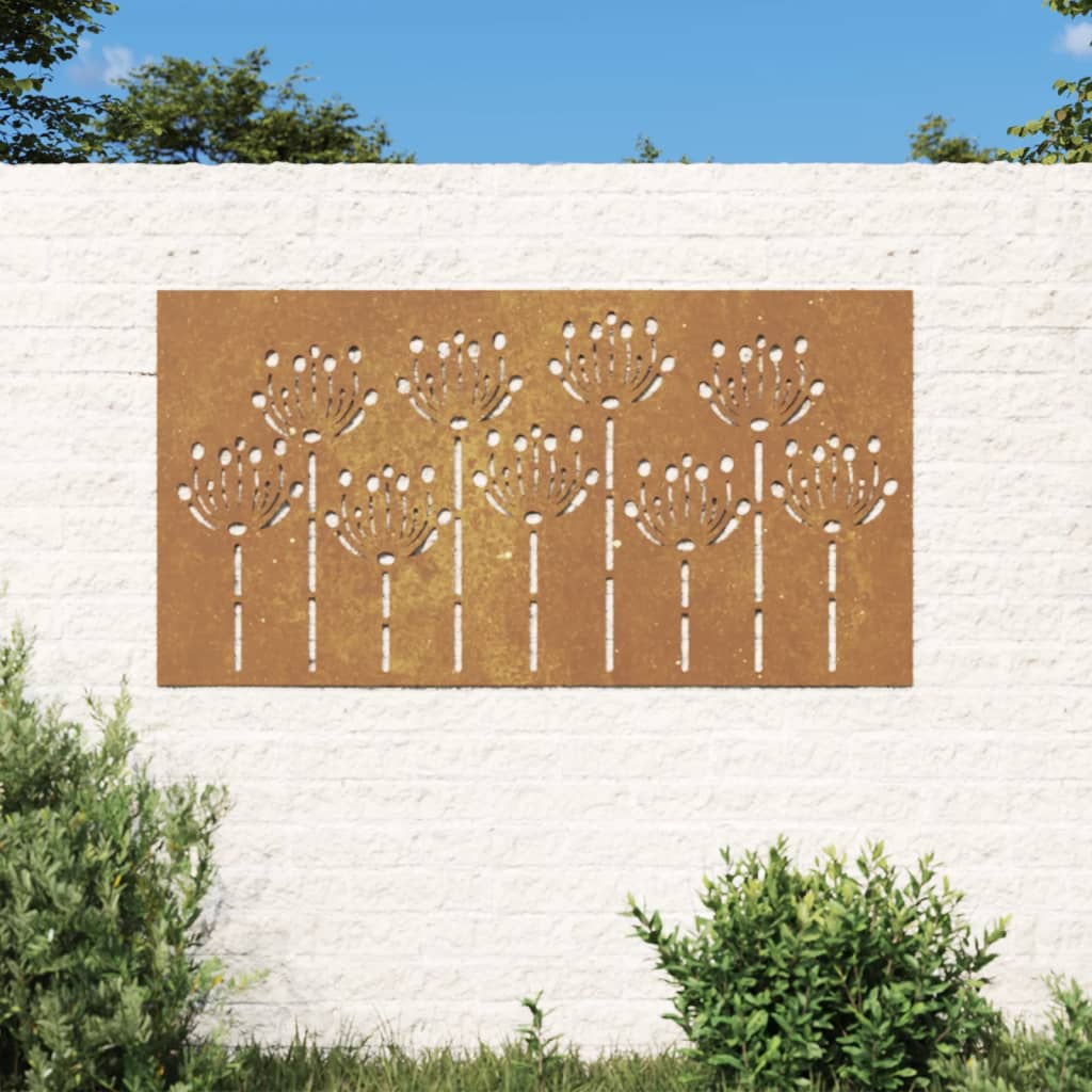 Vidaxl wanddecoratie tuin bloemenontwerp 105x55 cm cortenstaal