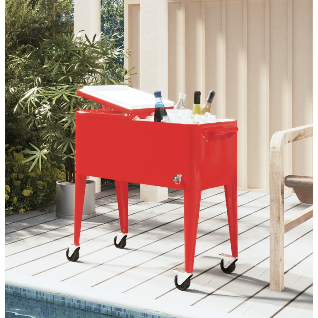 Vidaxl koelbox op wielen 92x43x89 cm rood