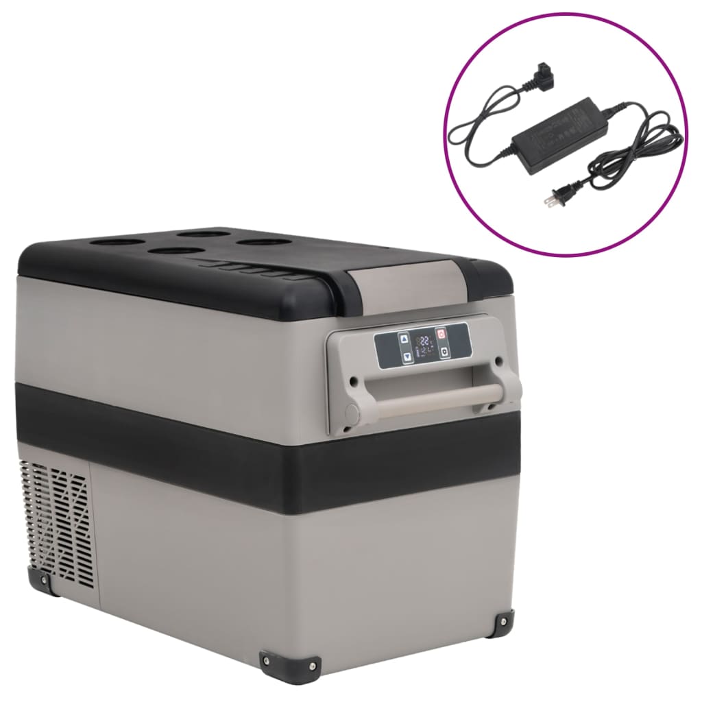 VidaXL Koelbox met handvat en adapter 55 L PP PE zwart en grijs