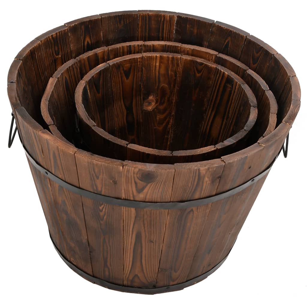 Vidaxl plantenbakset houten emmer 3-delig massief vurenhout