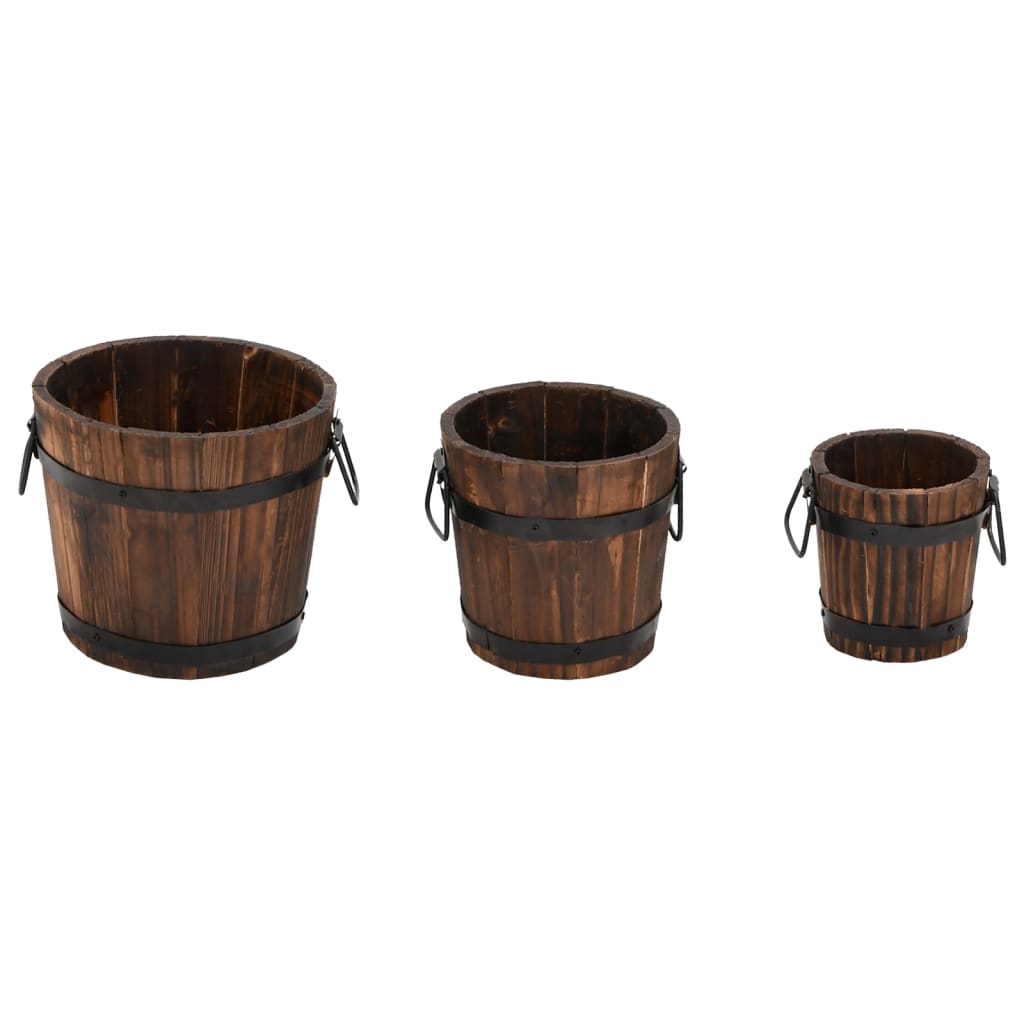 VidaXL Plantenbakset houten emmer 3-delig massief vurenhout