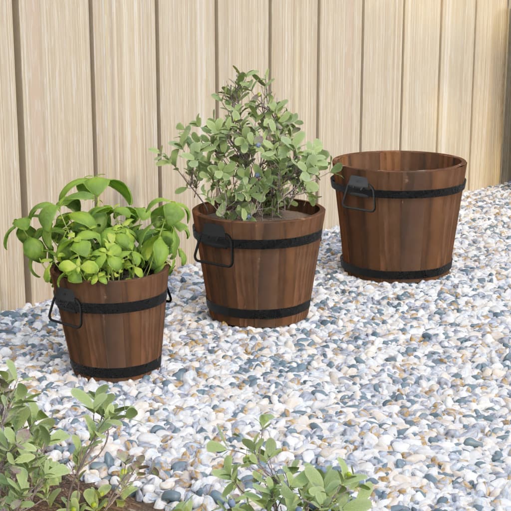 VidaXL Plantenbakset houten emmer 3-delig massief vurenhout