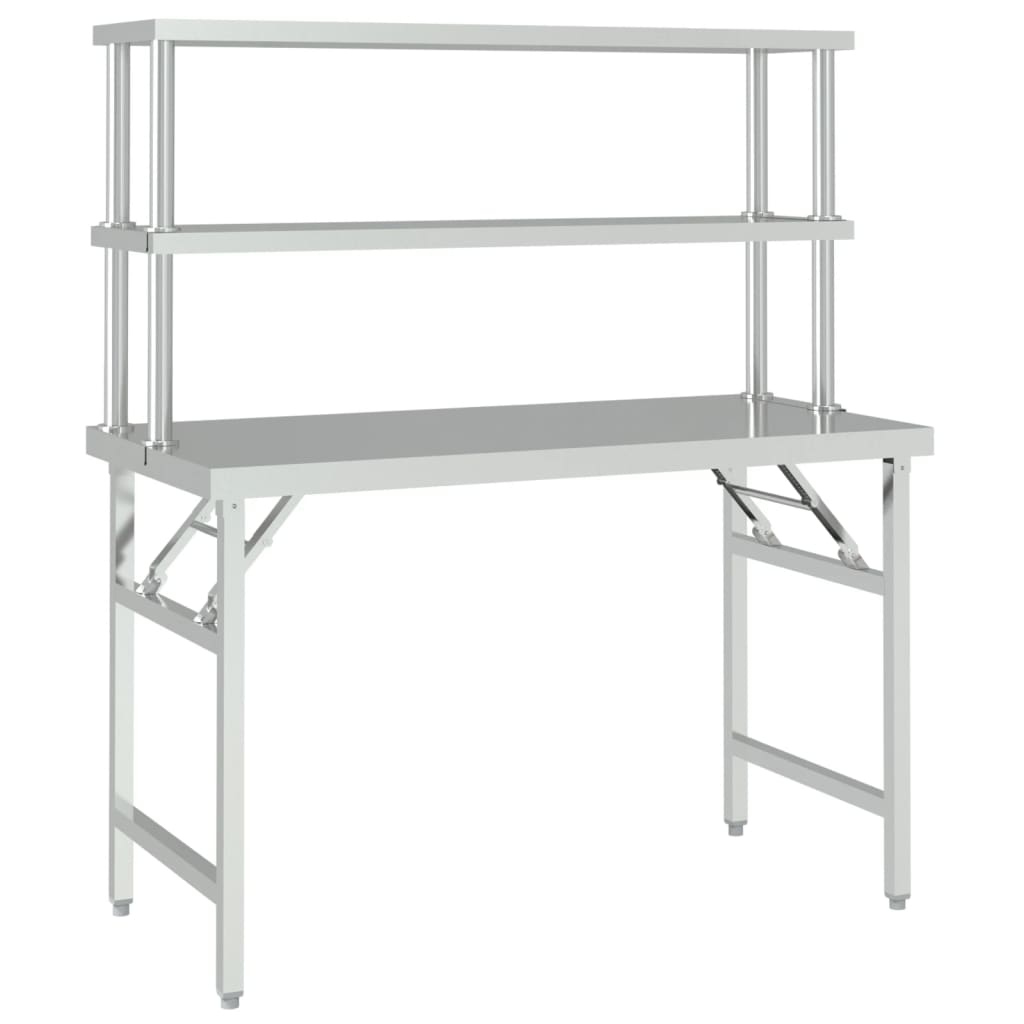 VidaXL Keukenwerktafel met bovenschap 120x60x145 cm roestvrij staal
