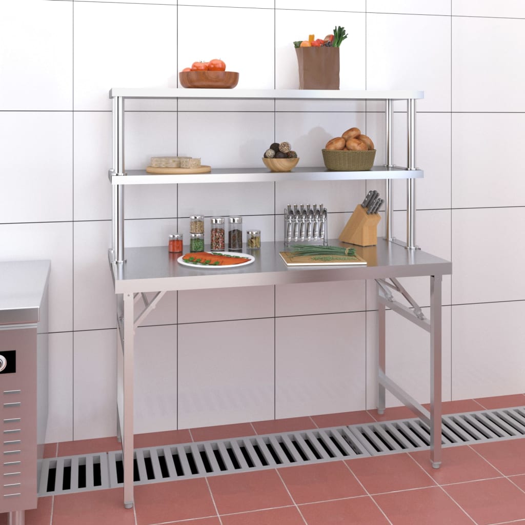 VidaXL Keukenwerktafel met bovenschap 120x60x145 cm roestvrij staal