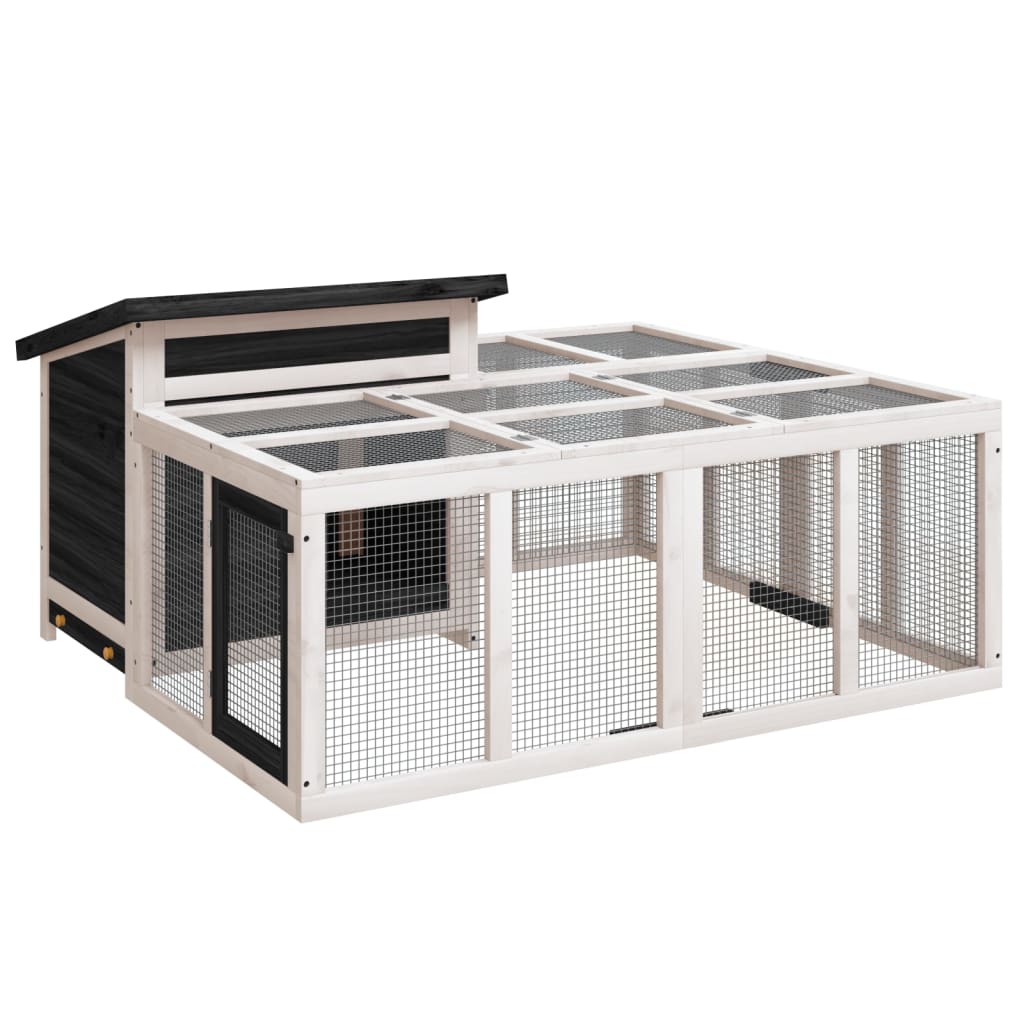 VidaXL Konijnenhok 144x123x67,5 cm massief grenenhout grijs