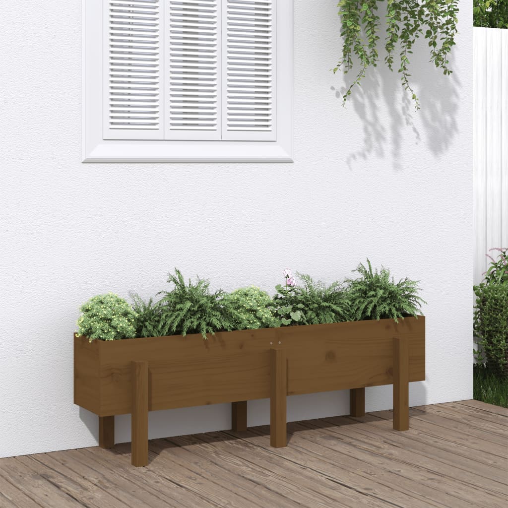 VidaXL Plantenbak verhoogd 121x30x38 cm massief grenenhout honingbruin