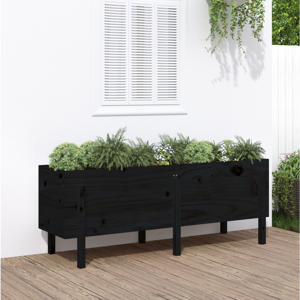 Vidaxl plantenbak verhoogd 160x50x57 cm massief grenenhout zwart