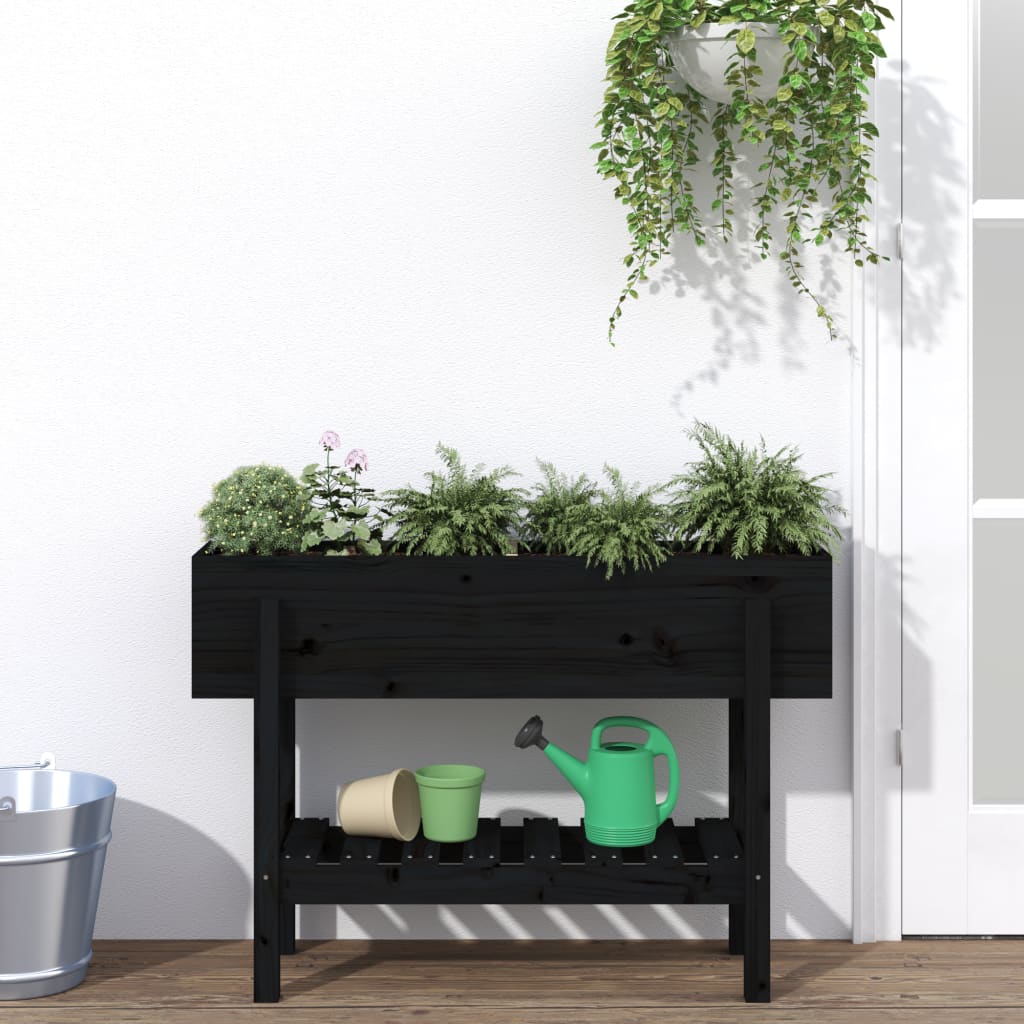 Vidaxl plantenbak verhoogd 101x30x69 cm massief grenenhout zwart