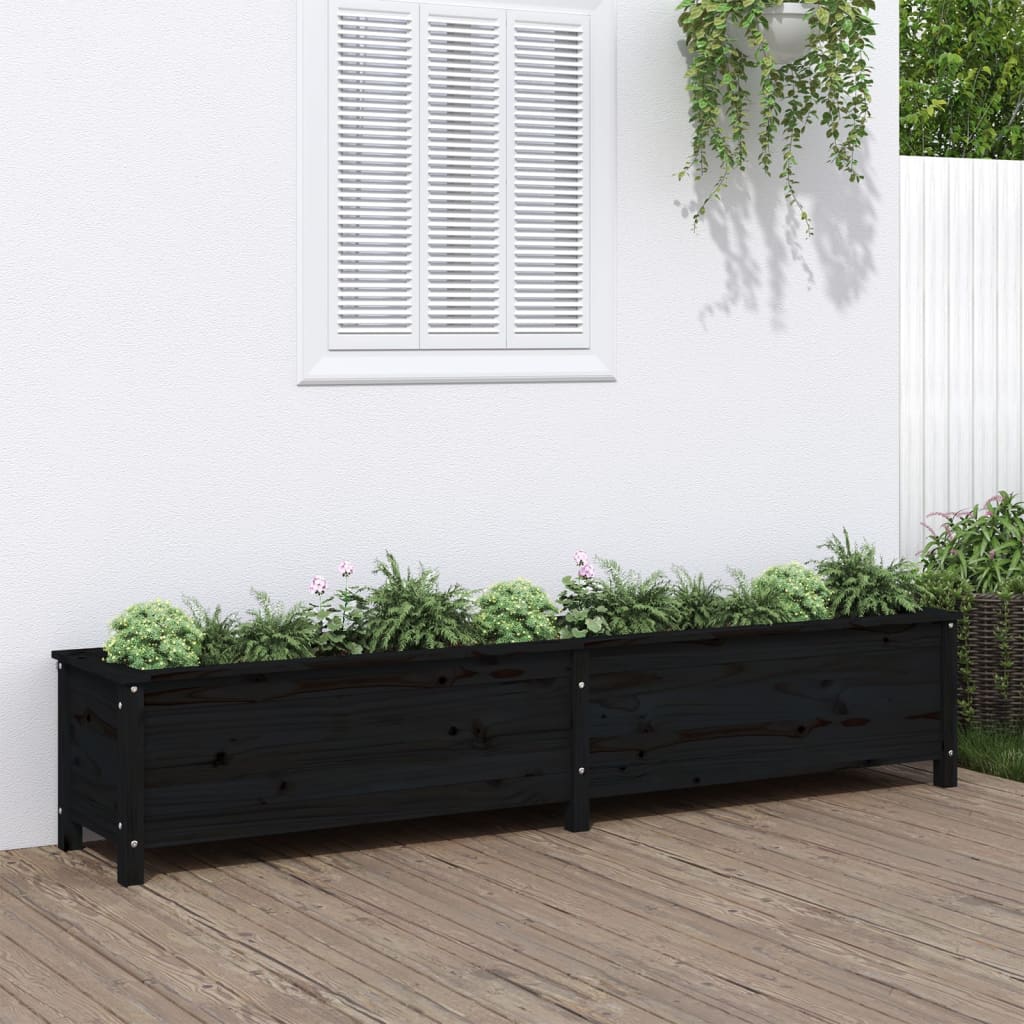 VidaXL Plantenbak verhoogd 199,5x40x39 cm massief grenenhout zwart
