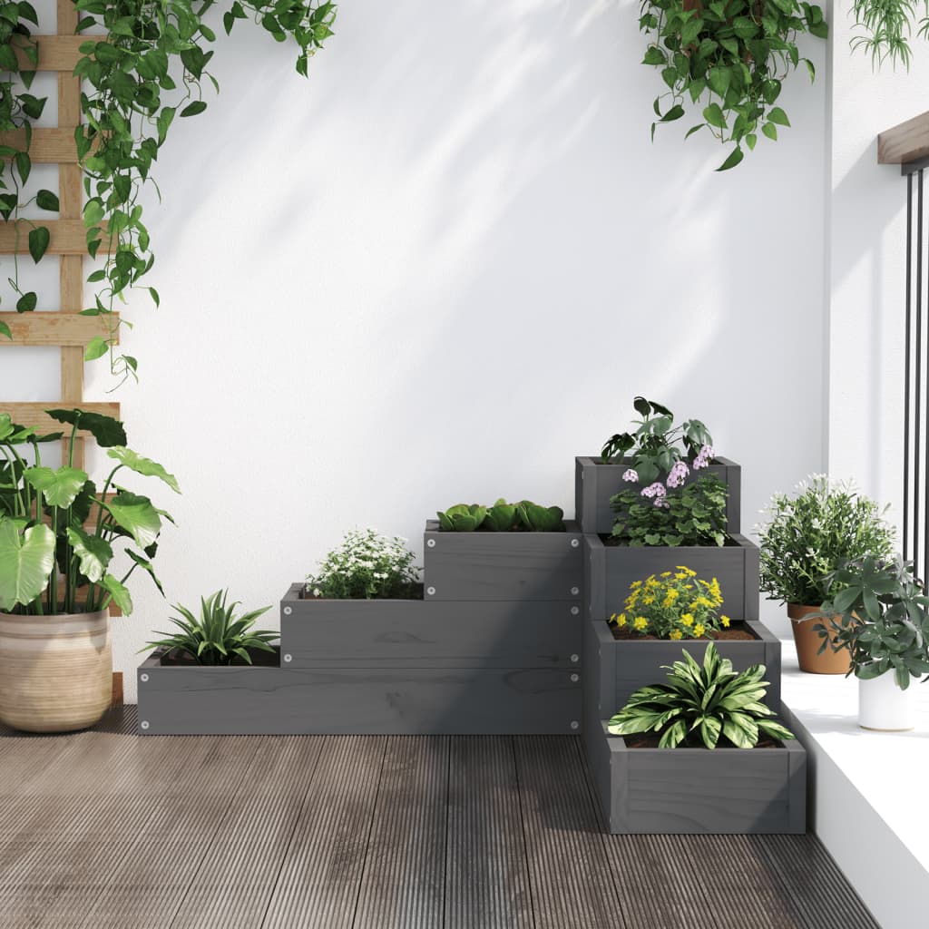 VidaXL Plantenbak 4-laags 80,5x79x36 cm massief grenenhout grijs