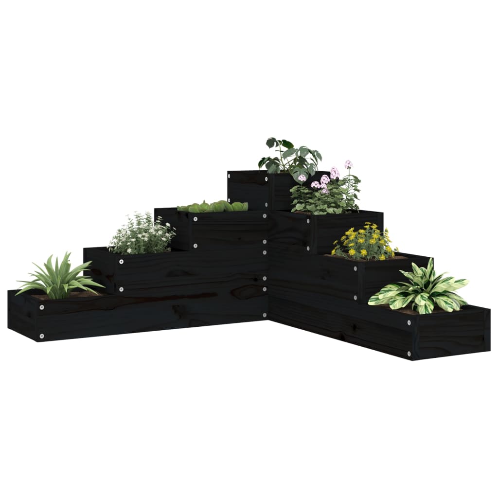 VidaXL Plantenbak 4-laags 80,5x79x36 cm massief grenenhout zwart