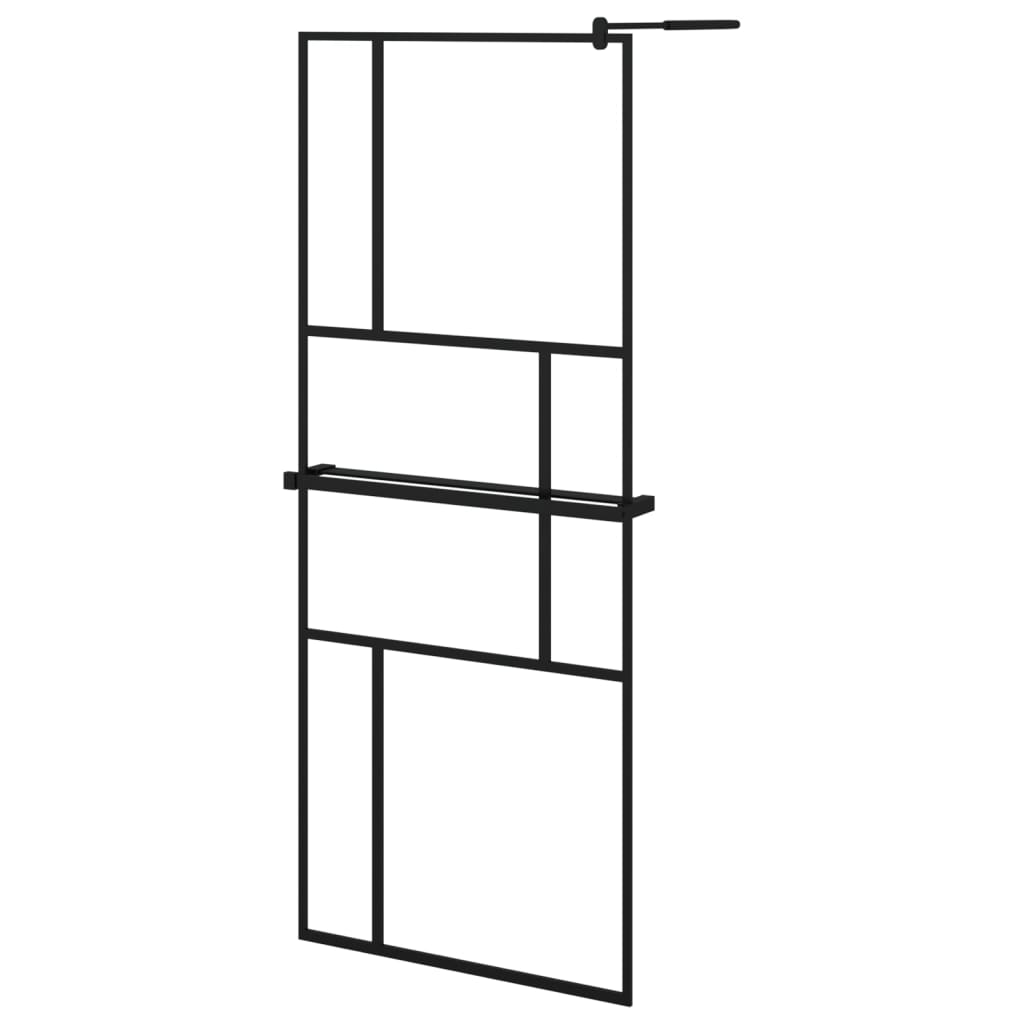 VidaXL Inloopdouchewand met schap 80x195 cm ESG-Glas aluminium zwart