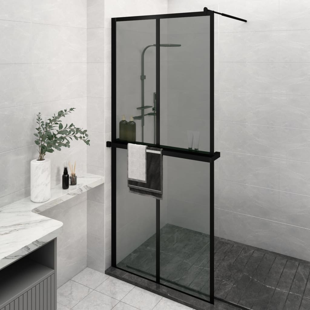 VidaXL Inloopdouchewand met schap 100x195 cm ESG-glas aluminium zwart