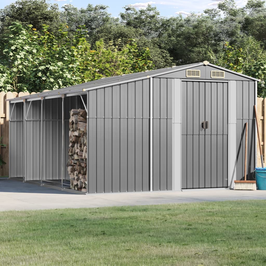 VidaXL Tuinschuur 277x365,5x179 cm gegalvaniseerd staal grijs