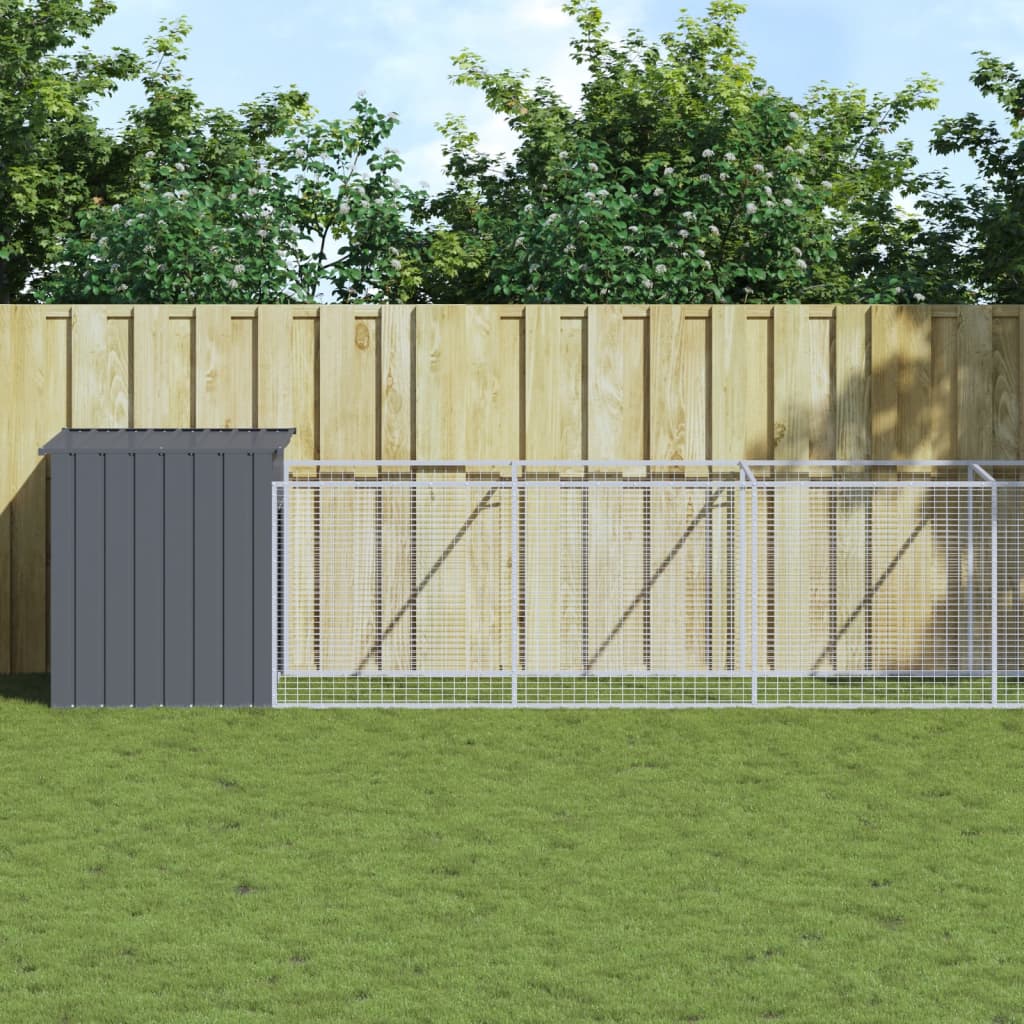VidaXL Hondenhok met ren 110x1221x110 cm staal antracietkleurig