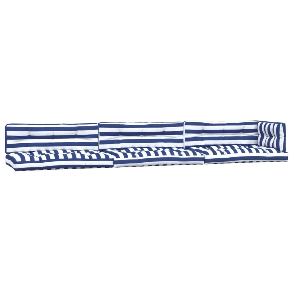 VidaXL Palletkussens 7 st stof gestreept wit en blauw