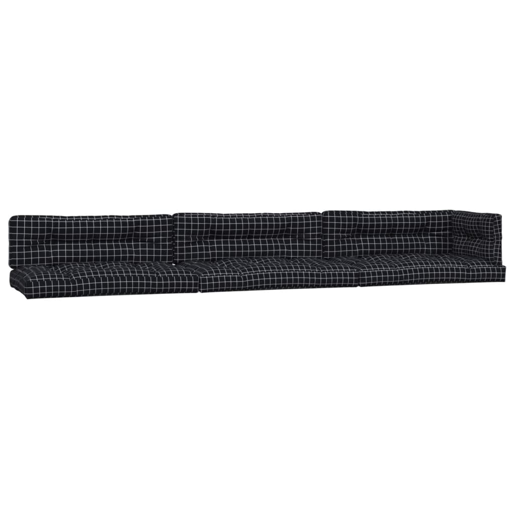 VidaXL Palletkussens 7 st stof ruitpatroon zwart