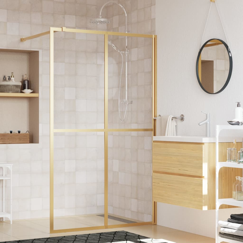 VidaXL Inloopdouchewand transparant 118x195 cm ESG-glas goudkleurig