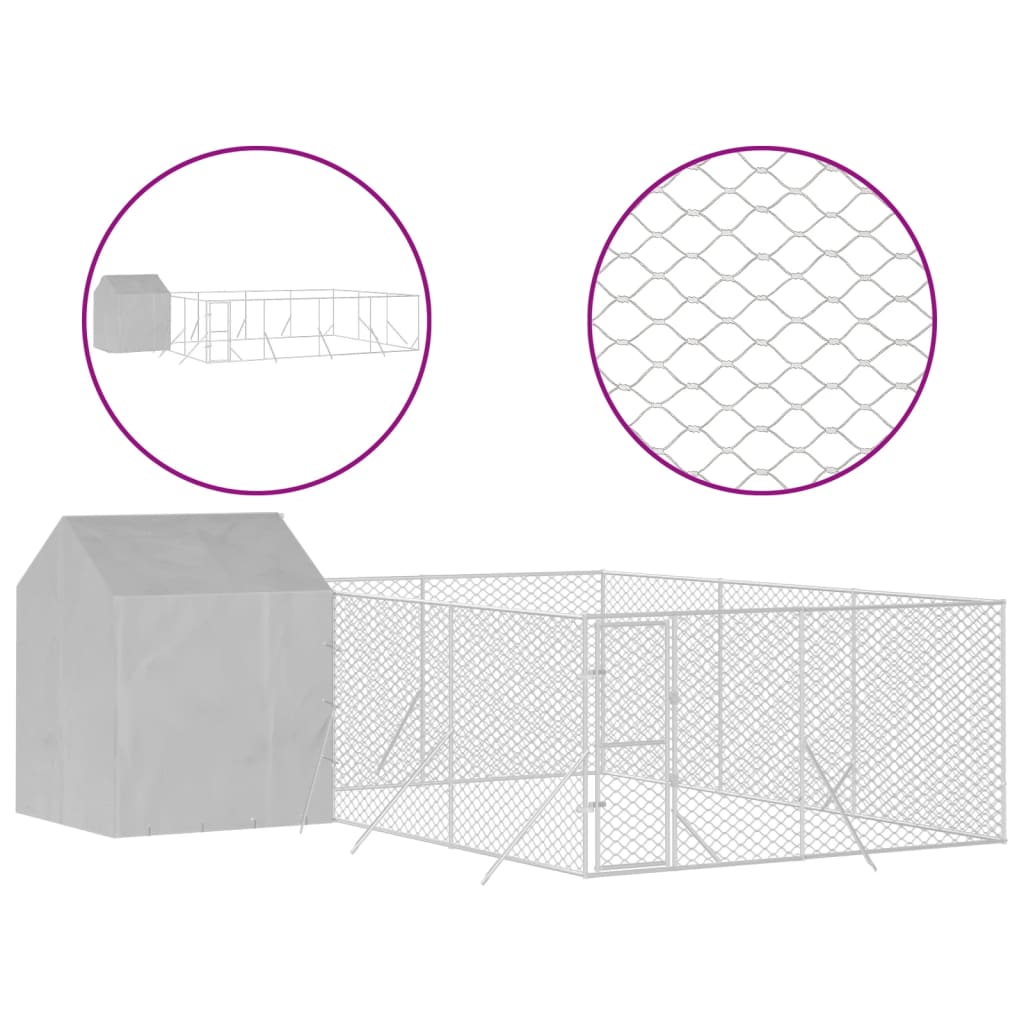VidaXL Hondenkennel met dak 6x6x2,5 m gegalvaniseerd staal zilver