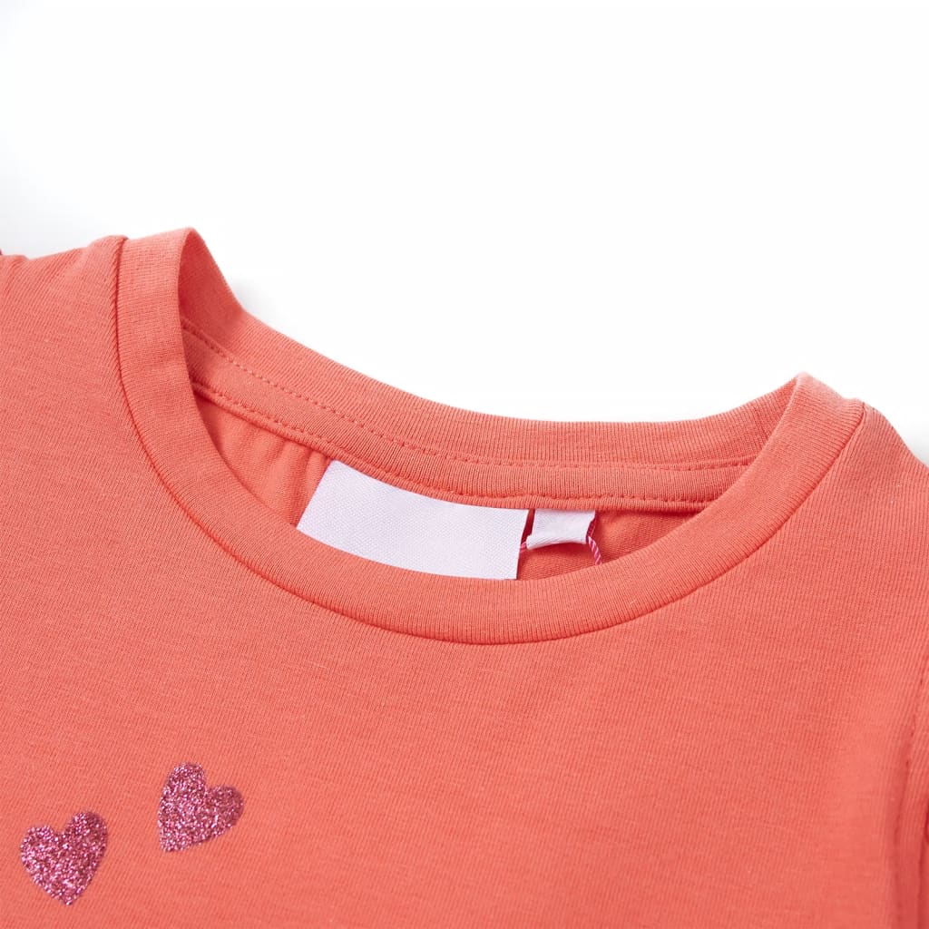 VidaXL Kindershirt met ruches aan de mouwen 116 koraalkleurig