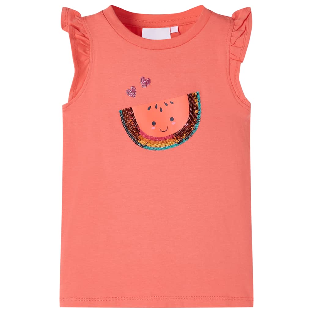 VidaXL Kindershirt met ruches aan de mouwen 140 koraalkleurig