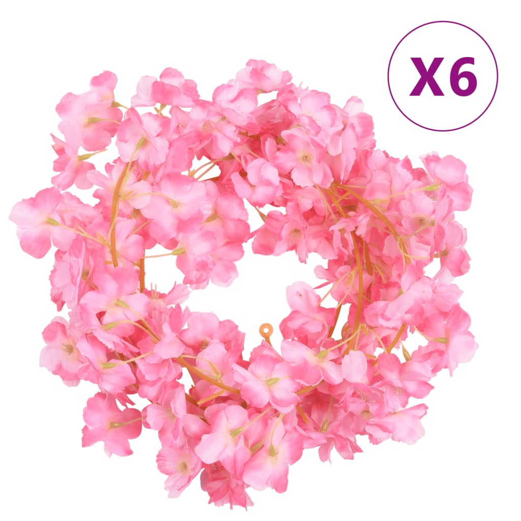Vidaxl kerstslingers met bloemen 6 st 180 cm donkerroze