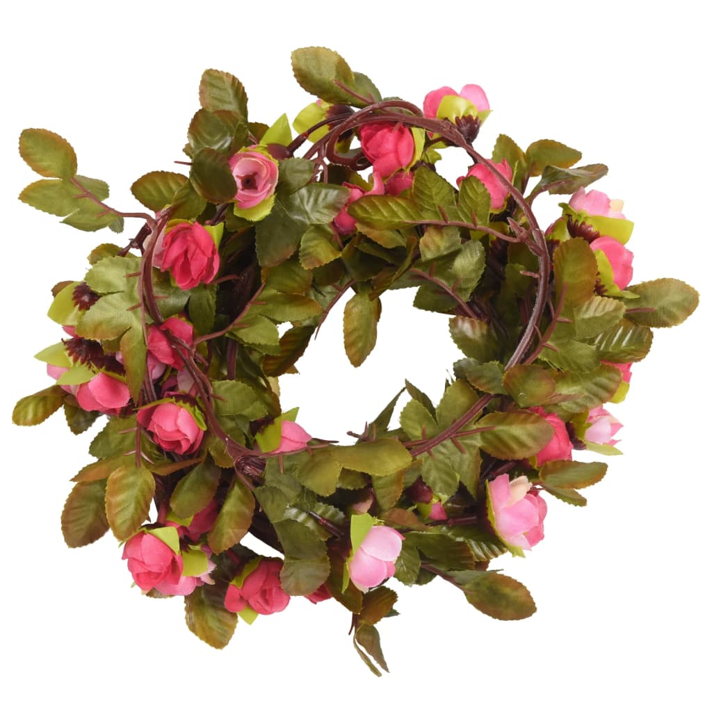 Vidaxl kerstslingers met bloemen 6 st 215 cm rozenroze