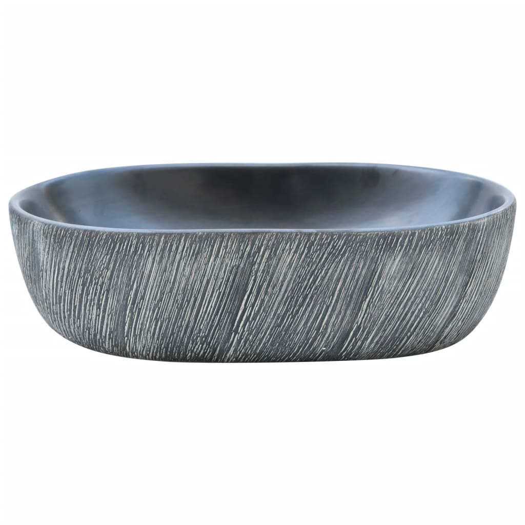 VidaXL Opzetwasbak ovaal 47x33x13 cm keramiek zwart en grijs