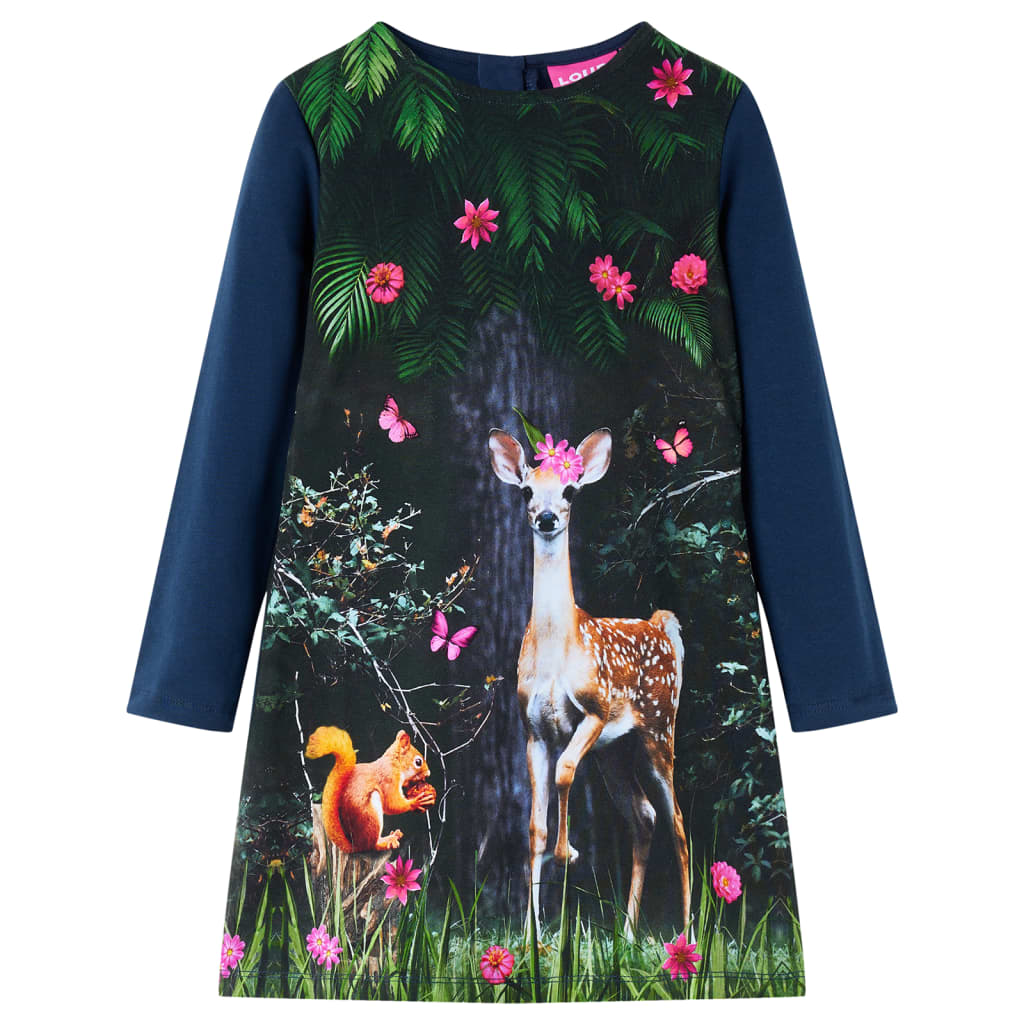 VidaXL Kinderjurk met lange mouwen 104 marineblauw