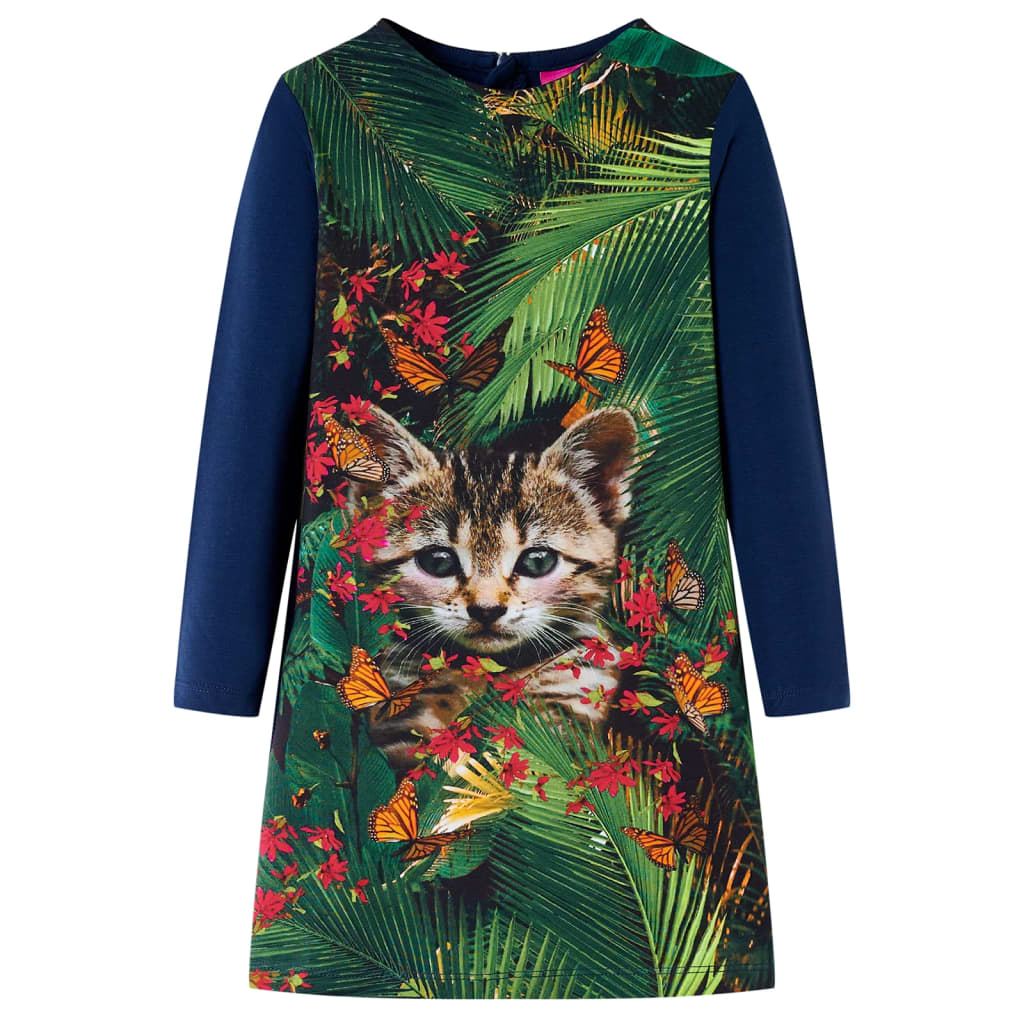 VidaXL Kinderjurk met lange mouwen 104 marineblauw