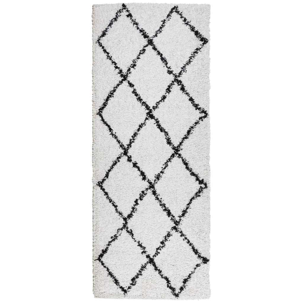 Vidaxl vloerkleed pamplona shaggy hoogpolig 80x200 cm crème en zwart