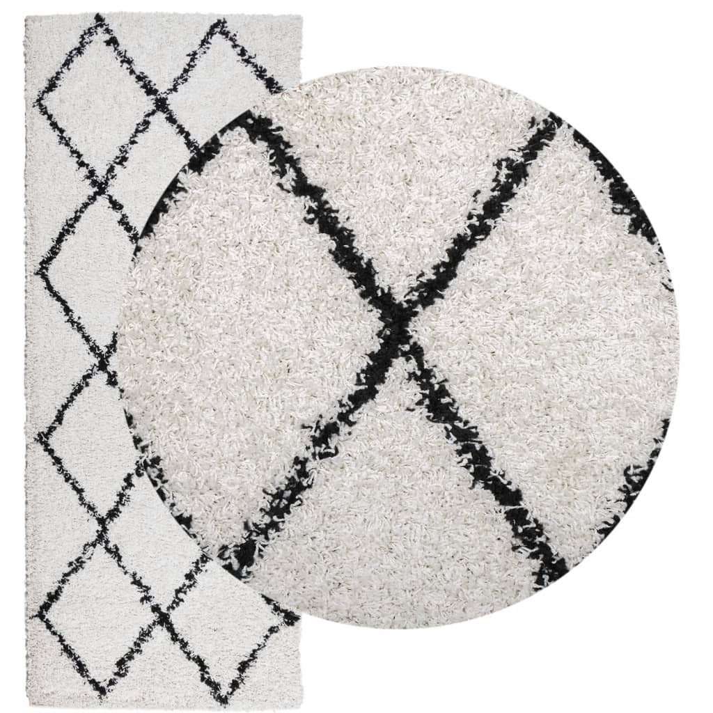 Vidaxl vloerkleed pamplona shaggy hoogpolig 80x200 cm crème en zwart