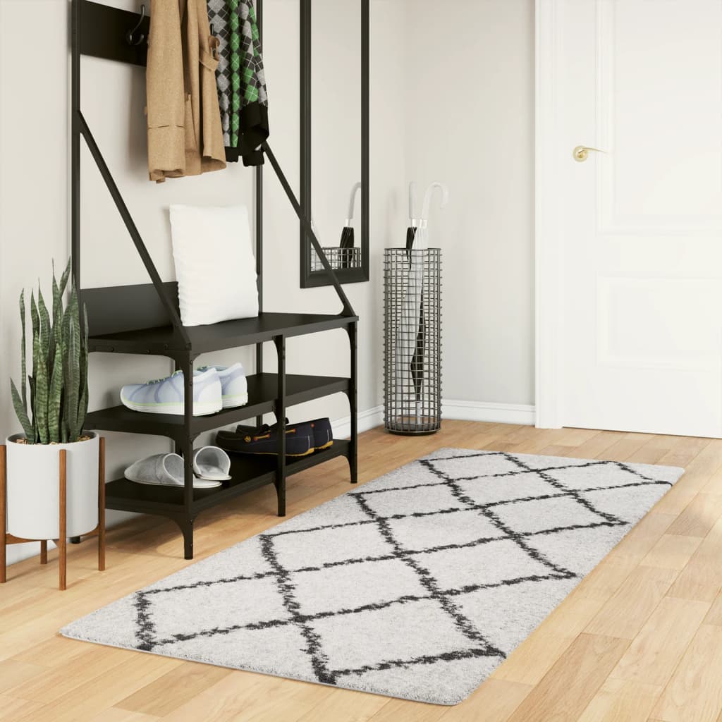 Vidaxl vloerkleed pamplona shaggy hoogpolig 80x200 cm crème en zwart