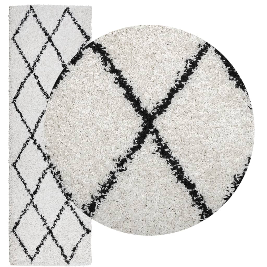 Vidaxl vloerkleed pamplona shaggy hoogpolig 80x250 cm crème en zwart