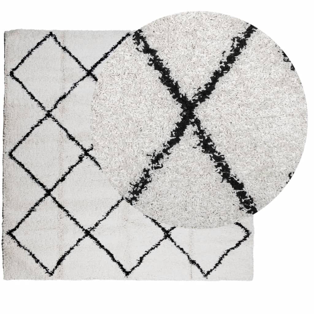Vidaxl vloerkleed pamplona shaggy hoogpolig 160x160 cm crème en zwart