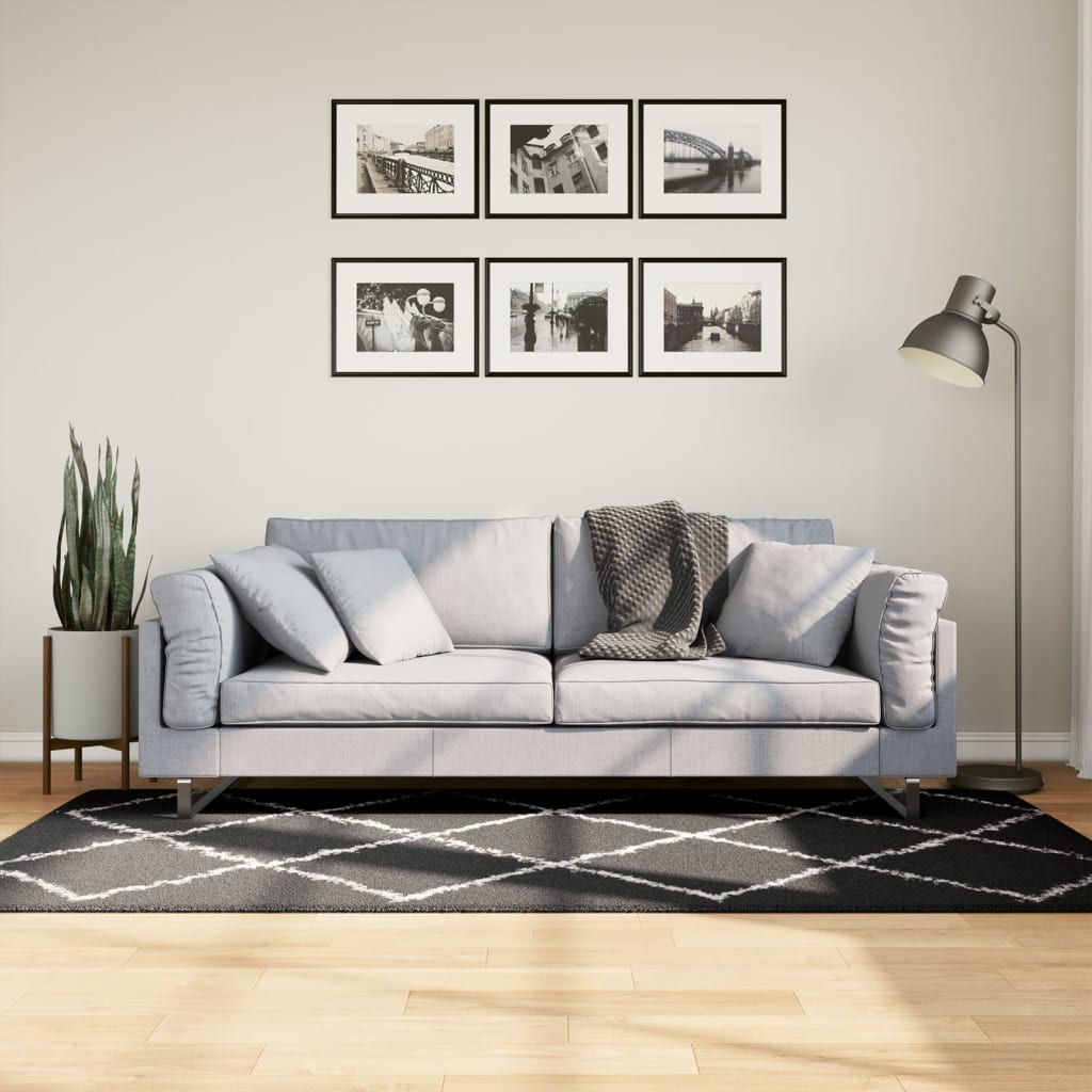 Vidaxl vloerkleed pamplona shaggy hoogpolig 100x200 cm zwart en crème