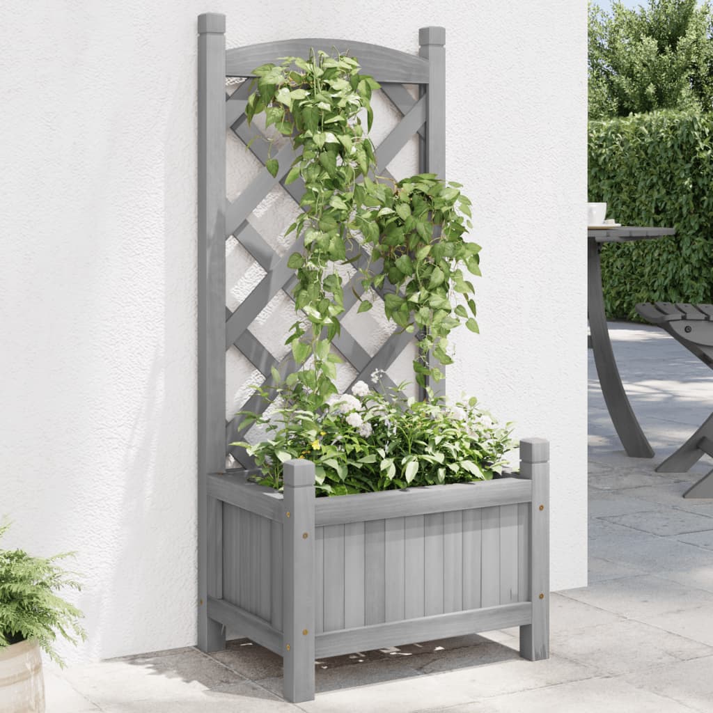 Vidaxl plantenbak met latwerk massief vurenhout grijs