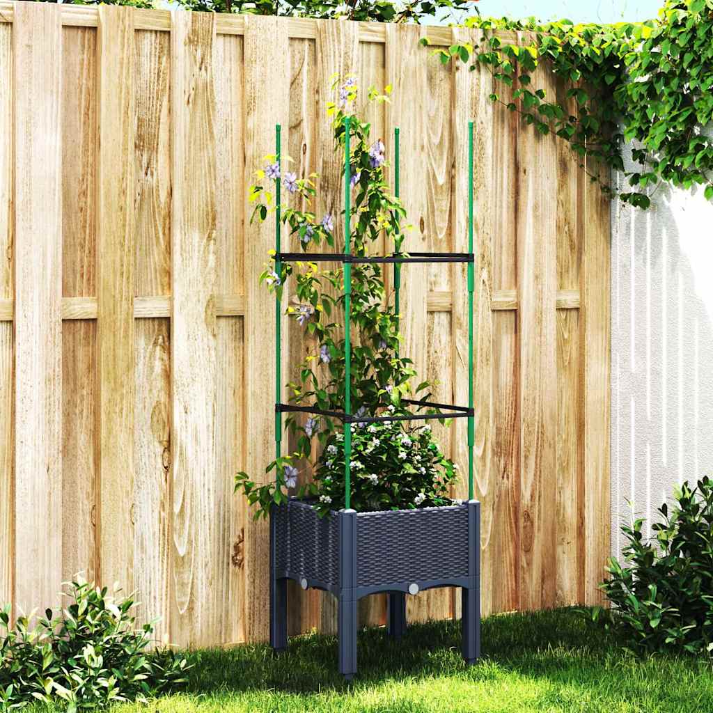 Vidaxl plantenbak met latwerk 40x40x142,5 cm polypropeen blauwgrijs