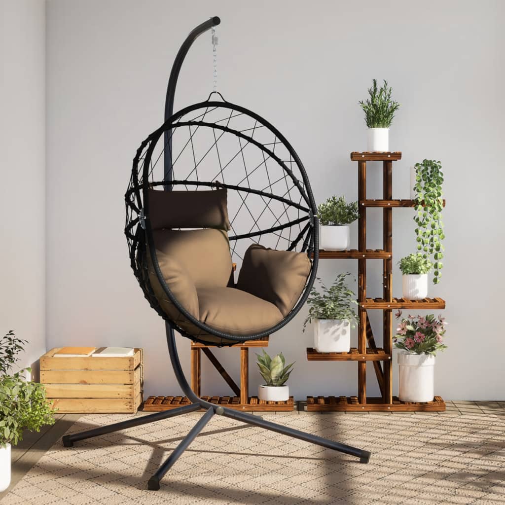 VidaXL Hangstoel met standaard rotan en staal taupe