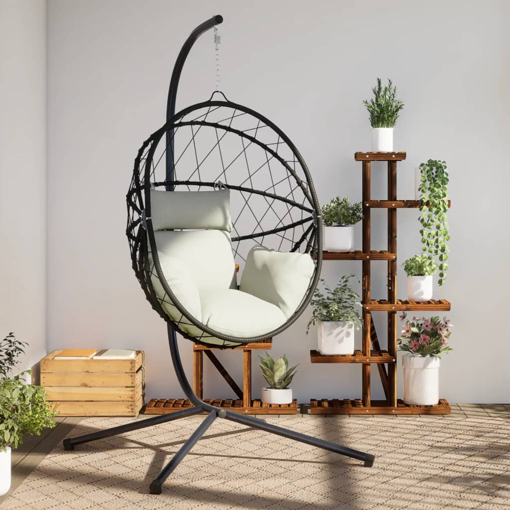 Vidaxl hangstoel met standaard rotan en staal beige