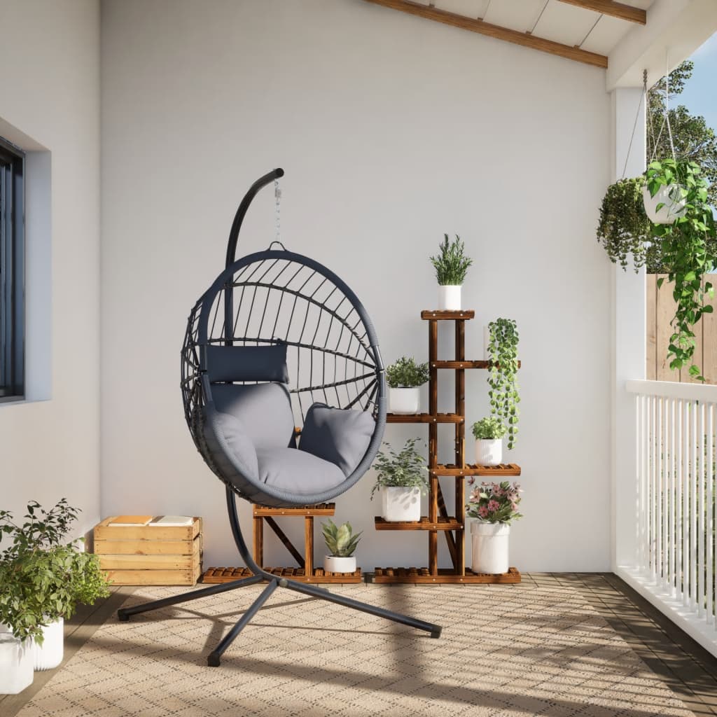 Vidaxl hangstoel met standaard rotan en staal grijs