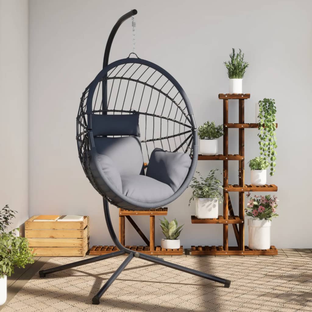 Vidaxl hangstoel met standaard rotan en staal grijs