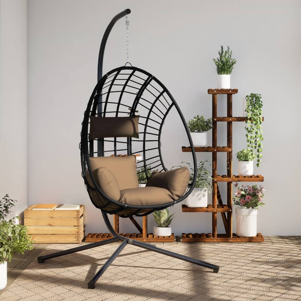 Vidaxl hangstoel met standaard rotan en staal taupe