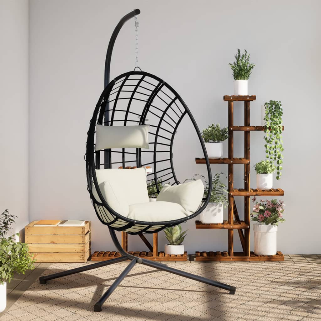 Vidaxl hangstoel met standaard rotan en staal beige