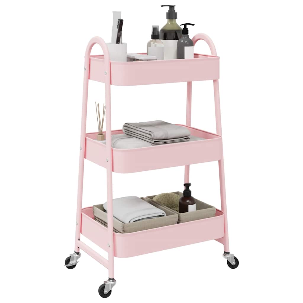 Vidaxl opbergtrolley 3-laags roze 42x41,5x77 cm staal