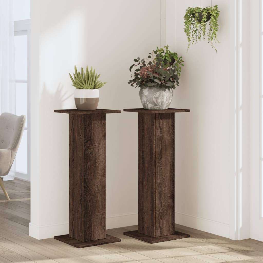 Vidaxl plantenstandaards 2 st 30x30x80 cm bewerkt hout bruin eiken
