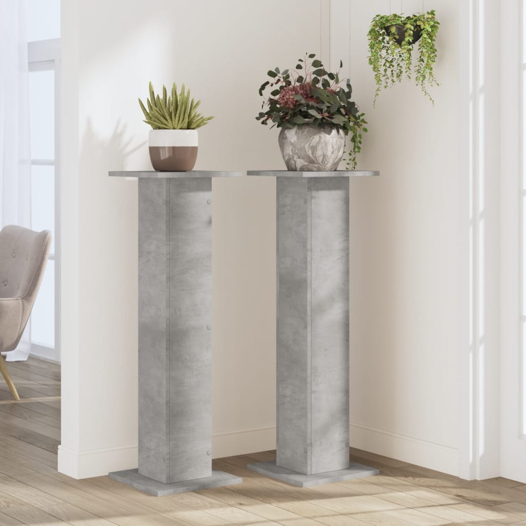 Vidaxl plantenstandaards 2 st 30x30x95 cm bewerkt hout betongrijs