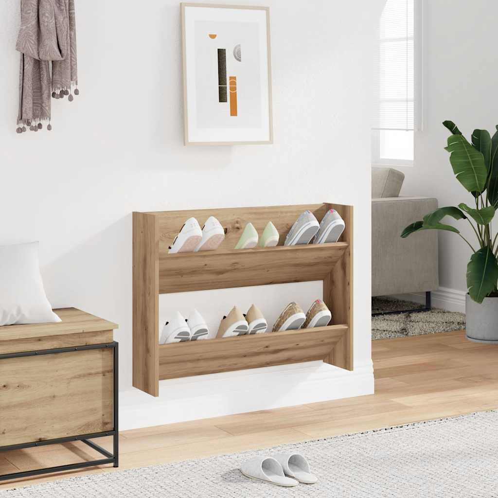 Vidaxl wandschoenenkast 80x18x60 cm bewerkt hout artisanaal eikenkleur