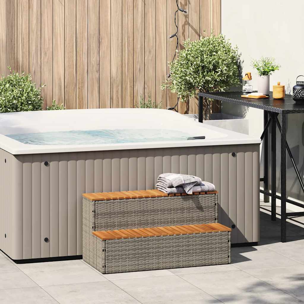 Vidaxl hottub-opstap 100x50x50,5 cm poly rattan massief acaciahout