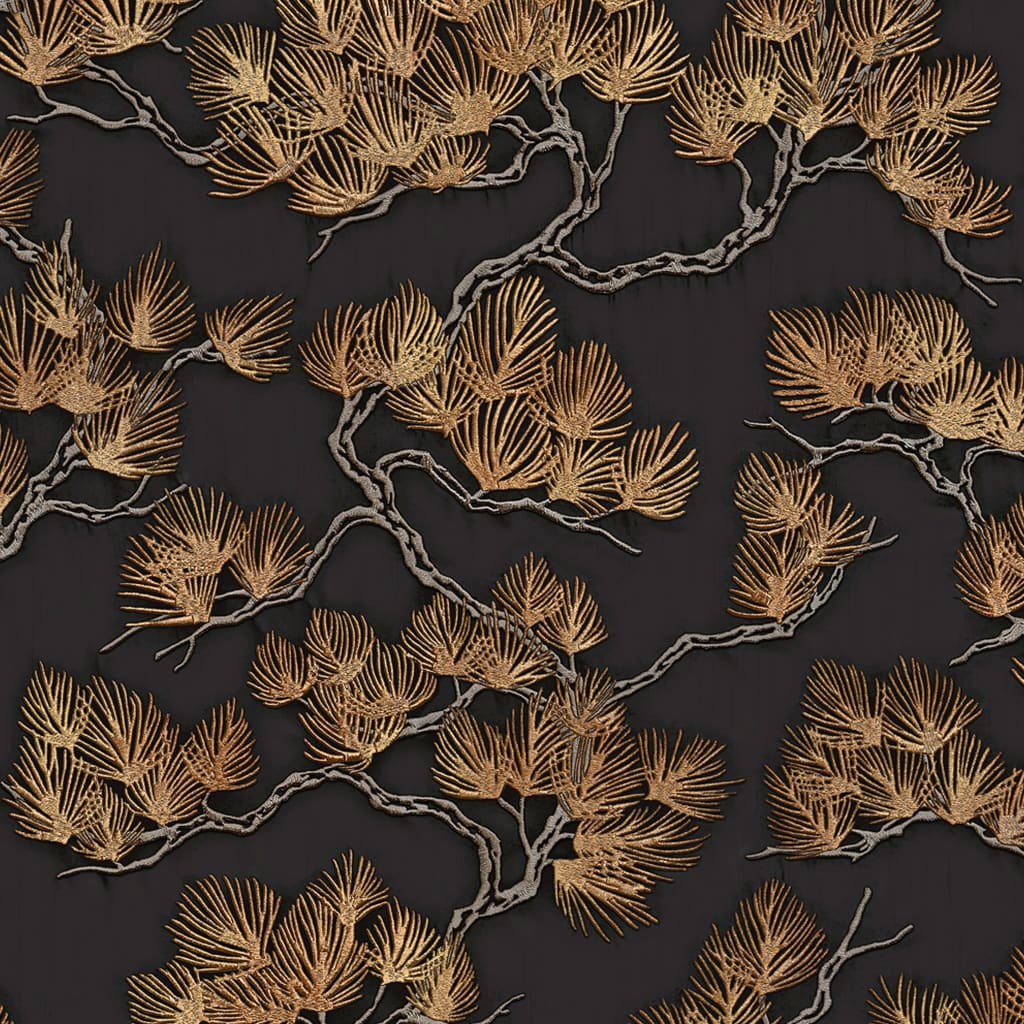 Dutch wallcoverings behang pine tree zwart en goudkleurig